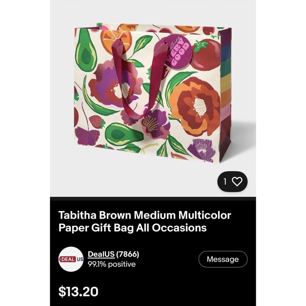 Tabitha Brown Medium Multicolor Paper Gift Bag All Occasions